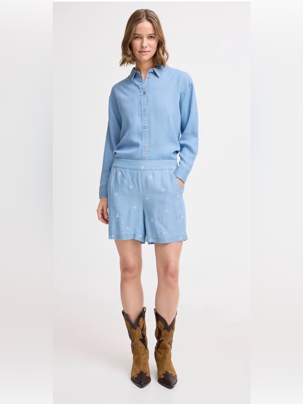 B. YOUNG BYKOSMO Light Blue Womenโs Casual Shorts